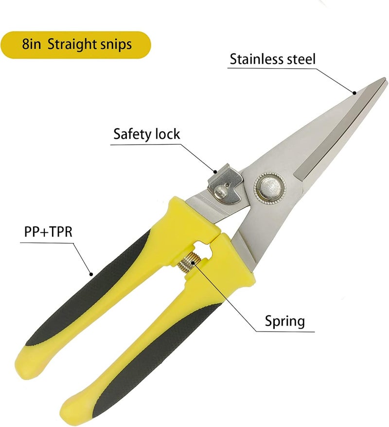 TOOLMAK Aviation Tin Snips 8 Inch Heavy Duty Metal Cutter, Straight Shears with Stainless Steel Blade & Comfort Grips, Multifunction Cutting of Branches, Cable Wires, Thin Iron, Cardboard(Right Hand) - Image 5